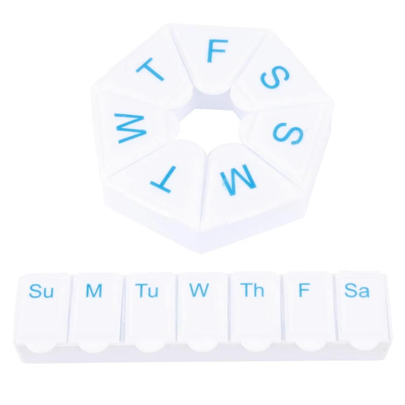 14 Day Pill Dispenser Tablet Box Organiser Set - 2 Weekly Pill Box, 1 BPA-Free Long Horizontal Box, 1 Hex Shaped Box, Dosset Compartments for Supplements & Medical Use, Medication Management