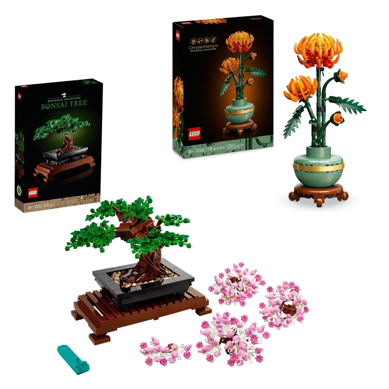 LEGO Icons Bonsai Tree + Chrysanthemum Flower Building Set Bundle Creative Model Kit Artificial Plant Gift for Women Men Her or Him 10281 + 10368