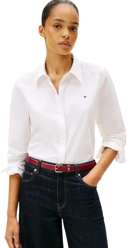 Tommy Hilfiger Women’s Regular Fit Poplin Shirt with Pointed Collar, White (Th Optic White), 46