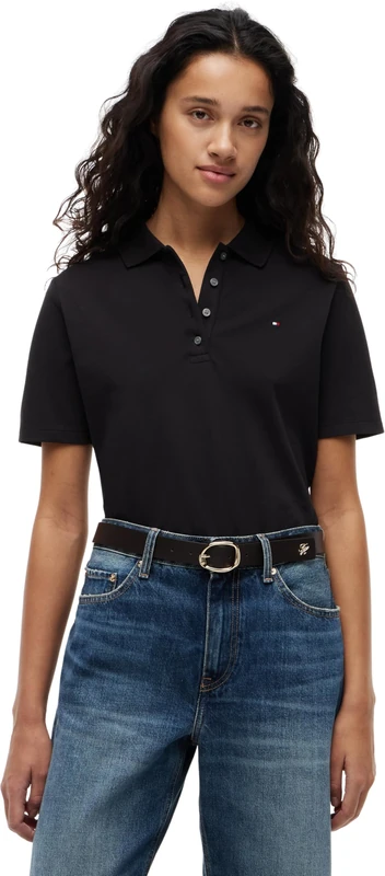 Tommy Hilfiger Women’s 1985 Short Sleeve Regular Fit Pique Polo Shirt, Black (Black), XXS