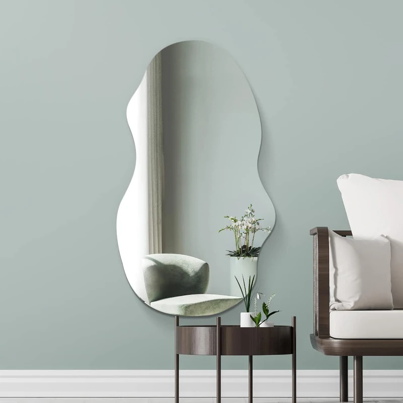 MirrorOutlet Large Irregular Organic Pebble Frameless Mirror, Wall Mounted: Asymmetrical Home Decor Mirror for Bathroom, Entryway, Bedroom & Living Room: Size 120CM X 54CM