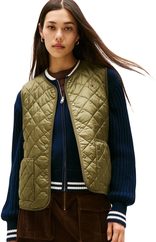 Tommy Hilfiger Women’s Quilted Gilet, Green (Utility Olive), L
