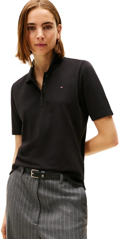 Tommy Hilfiger Women’s 1985 Short Sleeve Regular Fit Pique Polo Shirt, Black (Black), XL