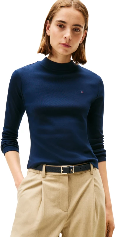 Tommy Hilfiger Women’s Slim Cody Mock Neck Long Sleeve Top, Blue (Dark Night Navy), XL