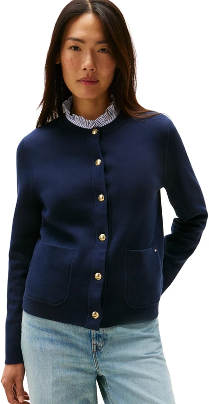Tommy Hilfiger Women's Cotton Jersey Reversible Cardigan with Button Placket, Blue (Br STP Navy/Dark Night Navy), XXXL