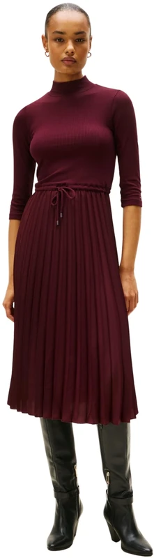Tommy Hilfiger Women’s Slim Rib Mix Midi Dress, Red (Deep Burgundy), XXL