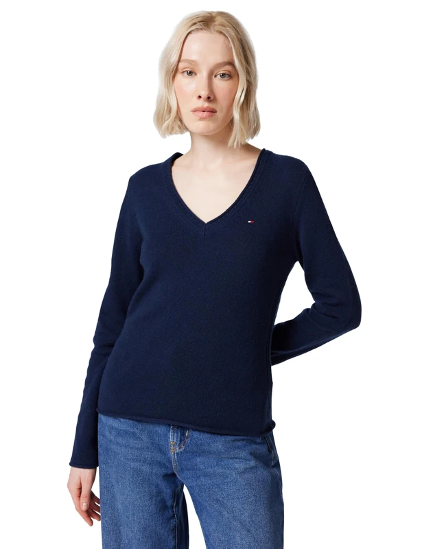 Tommy Hilfiger Women’s Soft Wool V-Neck Jumper, Blue (Dark Night Navy), L