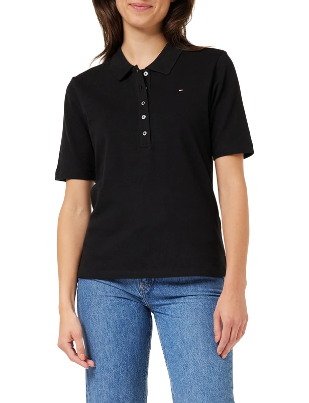 Tommy Hilfiger Women’s 1985 Short Sleeve Regular Fit Pique Polo Shirt, Black (Black), XXL