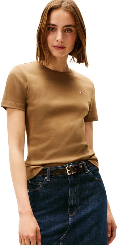Tommy Hilfiger Women’s Short Sleeve Round Neck Slim Cody T-Shirt, Brown (Hunter Brown), XXS