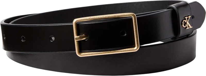 Calvin Klein Women's Square Buckle Loop 2.5 cm Belt with Logo, Black (Black/Antique Light Gold), 33.5 inches