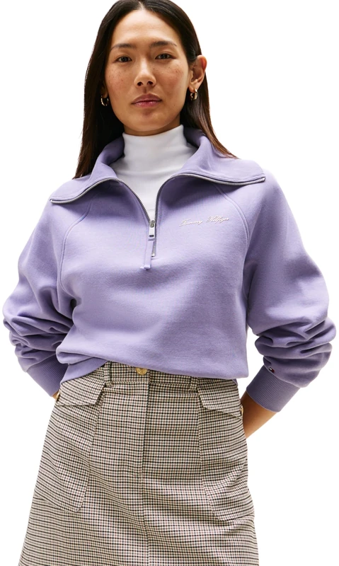 Tommy Hilfiger Women’s Classic Script Fleece Half Zip Sweatshirt, Purple (Lavender Ash), XXL