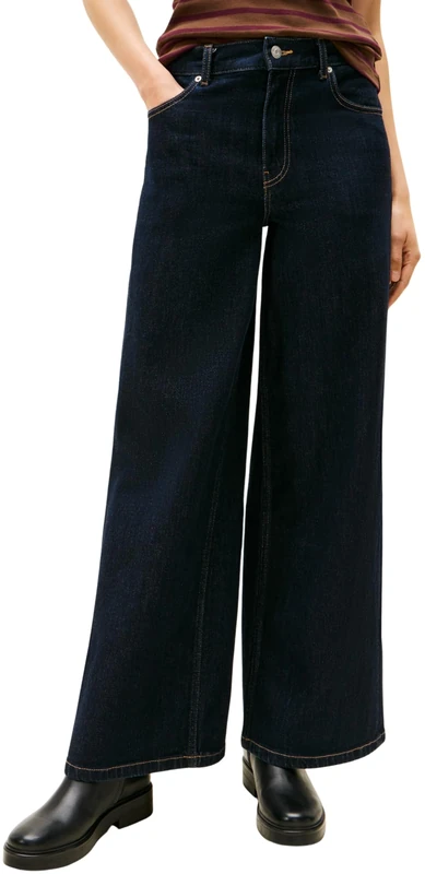Tommy Hilfiger Women's Rinse 70s Wide Leg High Waist Jeans, Black (Rinse), 28W/28L