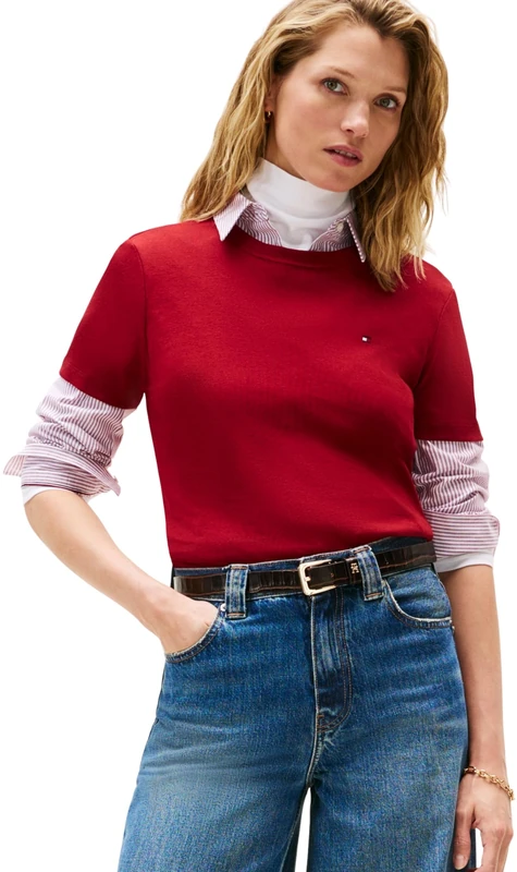 Tommy Hilfiger Women’s Short Sleeve Round Neck Slim Cody T-Shirt, Red (Regatta Red), XXL