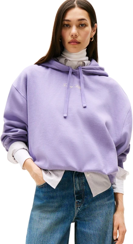 Tommy Hilfiger Women’s Classic Script Fleece Hoodie, Purple (Lavender Ash), XS