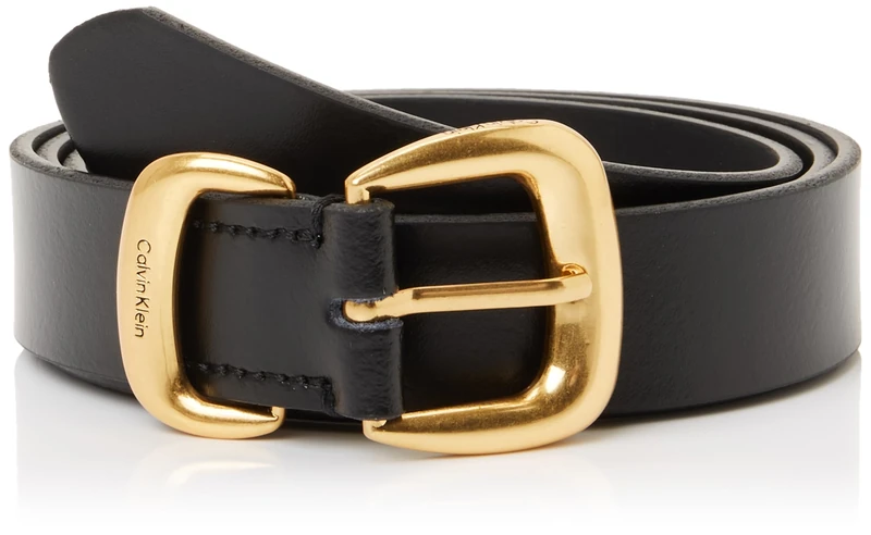 Calvin Klein Women's SARAH 2 PIECE LOGO BUCKLE BELT 2 LV04K7012G Belts, Black (BLACK/TUMBLED DEEP GOLD), 110
