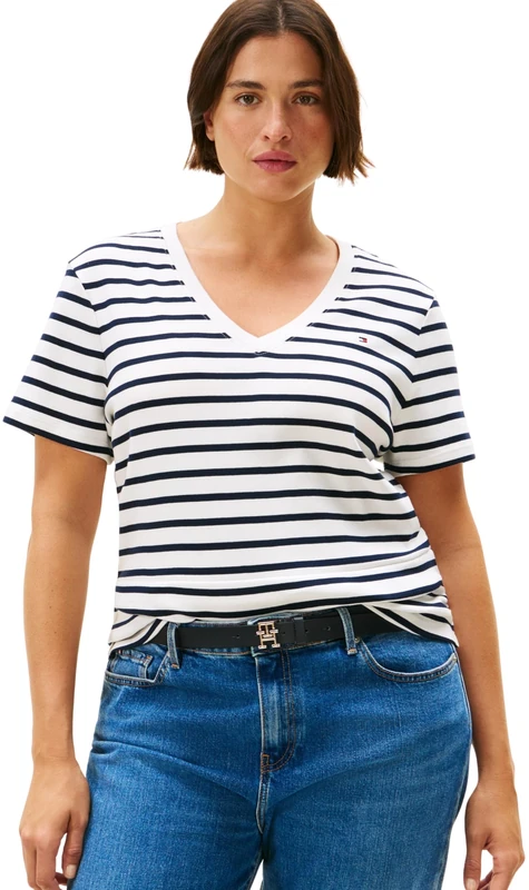 Tommy Hilfiger Women’s Short Sleeve V-Neck Slim Fit Cody T-Shirt, Multicolor (Breton/ECU/Dark Night Navy), 52