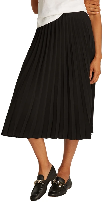 Tommy Hilfiger Women’s Fluid Pleated Pull-on Midi Skirt, Black (Black), 10