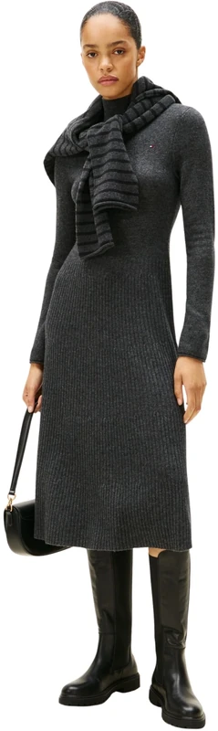 Tommy Hilfiger Women’s Soft Wool Midi Jumper Dress, Grey (Dark Grey Heather), XXS