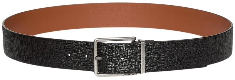 Calvin Klein Men’s Warmth Square Buckle 4 cm Belt, Black (Black/Ck Cognac/Antique Silver), 49.2 inches