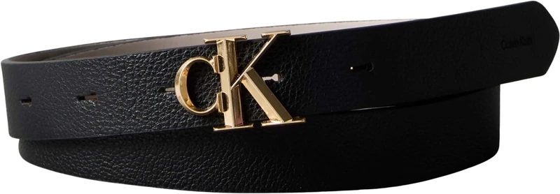 Calvin Klein Women's Monogram Buckle 2.5 cm Pebbled Belt, Black (Black/Chateau), 45.3 inches - Image 1