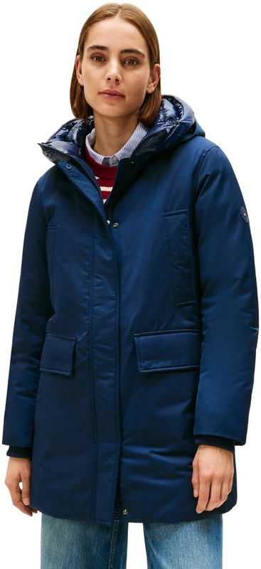 Tommy Hilfiger Women's Padded Nylon Parka with Hood, Blue (Dark Night Navy), XS