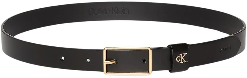 Calvin Klein Women's Square Buckle Loop 2.5 cm Belt with Logo, Black (Black/Antique Light Gold), 39.4 inches