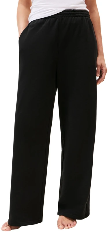 Tommy Hilfiger Women’s Wide Leg Jogging Bottoms with Elasticated Waist, Black (Black), XL