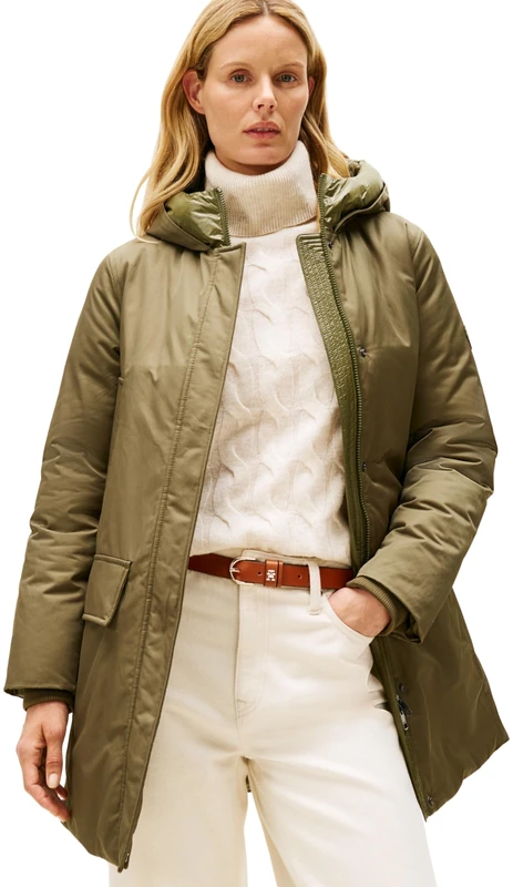 Tommy Hilfiger Women's Padded Nylon Parka with Hood, Green (Utility Olive), XL