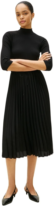 Tommy Hilfiger Women’s Slim Rib Mix Midi Dress, Black (Black), XXXL