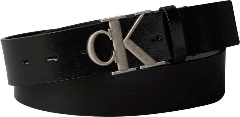 Calvin Klein Men's Monogram Buckle 3.5 cm Belt, Black (Black/Antique Silver), 51.2 inches