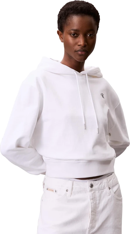 Calvin Klein Jeans Women's LS ARCHIVE TERRY PO HOOD LV047C224G Sweatshirts, White (Brilliant White), L