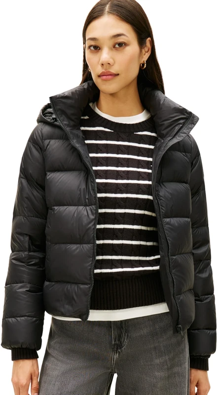 Tommy Hilfiger Women's Casual Down Jacket with Hood, Black (Black), L
