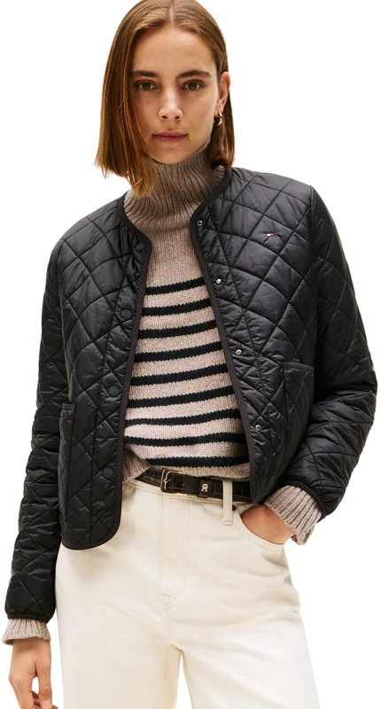 Tommy Hilfiger Women’s Water Repellent Quilted Jacket, Black (Black), L