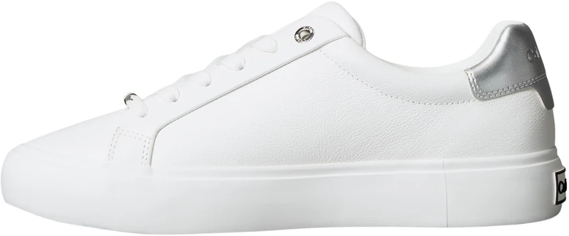 Calvin Klein Women’s Lace-up Leather Cupsole Trainers, White (Bright White/Silver), 2