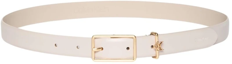 Calvin Klein Women's Square Buckle Loop 2.5 cm Belt with Logo, Off-White (Chateau/Ck Light Gold), 29.5 inches