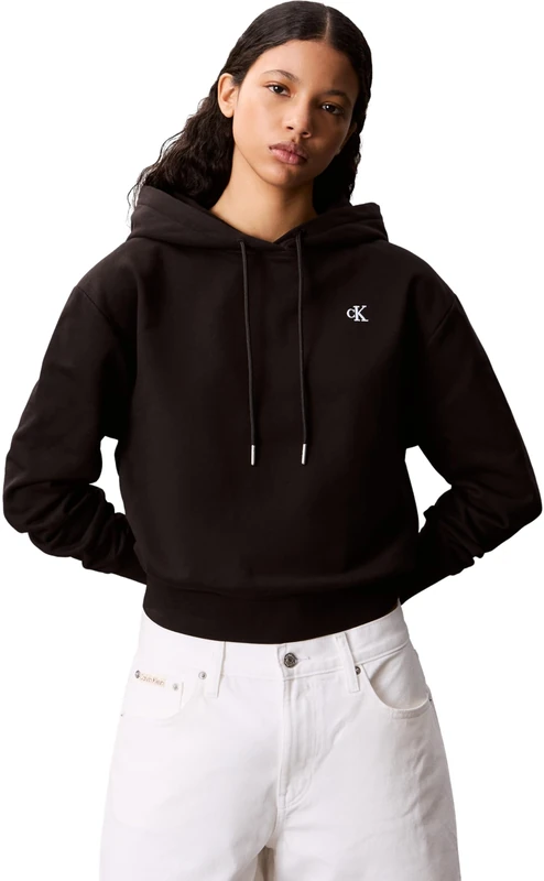 Calvin Klein Jeans Women's LS ARCHIVE TERRY PO HOOD LV047C224G Sweatshirts, Black (Black), L