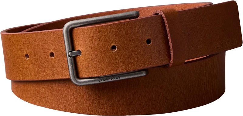 Calvin Klein Men’s Warmth Square Buckle 3.5 cm Smooth Belt, Brown (Ck Cognac/Antique Silver), 47.2 inches