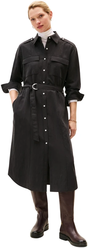 Tommy Hilfiger Women’s Fluid Utility Midi Shirt Dress with Belt, Black (Black), 42W