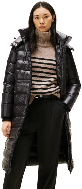 Tommy Hilfiger Women's Gloss Down Waist Maxi Puffer Jacket with Stand Collar, Black (Black), XXXL