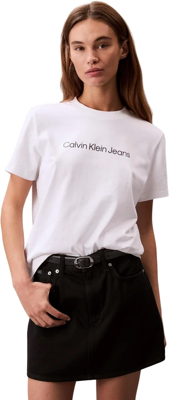 Calvin Klein Jeans Women's A- INST. Logo Classic TEE SS LV047C912G Graphic Tees, White (Brilliant White), XL