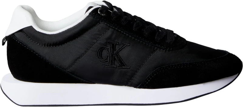 Calvin Klein Women’s Low Top Retro Lace-up Runner Trainers, Black (Black/Bright White), 2
