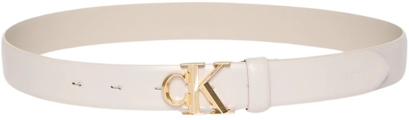 Calvin Klein Women's Monogram Buckle 3.0 cm Belt, Off-White (Chateau/Antique Light Gold), 51.2 inches