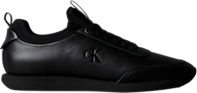 Calvin Klein Men’s Retro Sock Lace-up Leather Runner Trainers, Black (Triple Black), 11