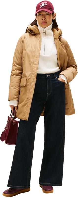 Tommy Hilfiger Women's Padded Nylon Parka with Hood, Beige (Safari Canvas), S