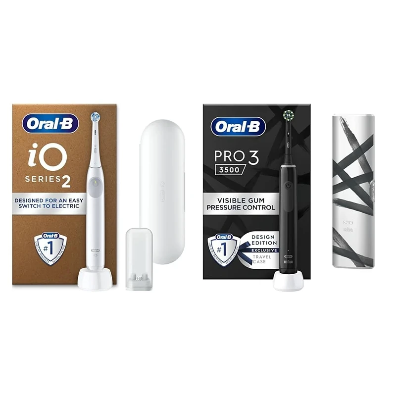 Oral-B iO2 Plus Simple White Electric Toothbrush + Pro 3 3500 Black Striking (+Travel Case)