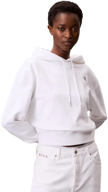 Calvin Klein Jeans Women's LS ARCHIVE TERRY PO HOOD LV047C224G Sweatshirts, White (Brilliant White), XL