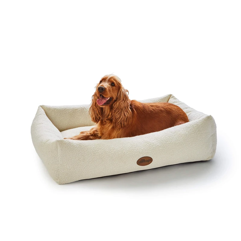 Silentnight Deep Sleep Ultimate Dog Bed - Premium Bouncy Fibres and Support Sides for Comfort - Removable Luxurious Plush Cover - Machine Washable & Non-Slip Base Pet Bed, Natural, Large - 70x90x22cm - Image 1