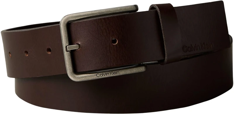 Calvin Klein Men’s Warmth Square Buckle 3.5 cm Smooth Belt, Brown (Ck Dark Brown/Antique Silver), 31.5 inches
