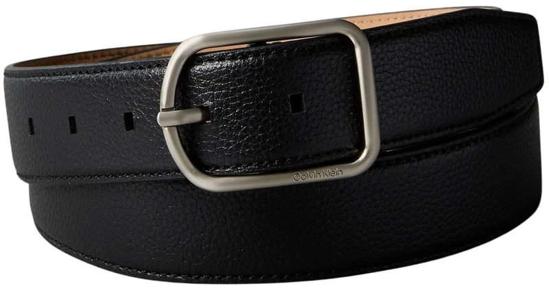 Calvin Klein Men's Round Buckle 3.5 cm Leather Belt, Black (Black/Brushed Nickel), 33.5 inches