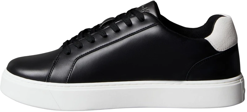 Calvin Klein Men’s Classic Lace-up Leather Cupsole Trainers, Black (Black/Bright White), 11